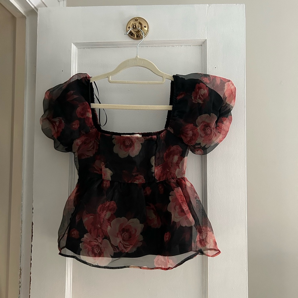 Gorgeous pink flowers black blouse from Thirty Thirty LA cute summer top